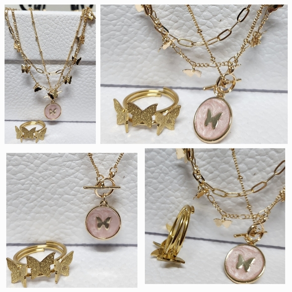 JOSSLYNN JEWELRY 3 Layer Gold-Tone Butterfly and Ring Set NWT - Picture 12 of 16